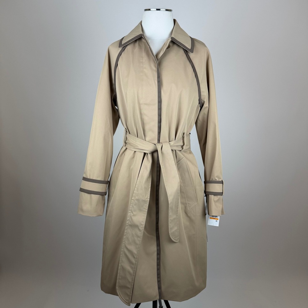 NWD Cole Haan Signature Tan Twill Trench Coat Jacket Womens Petite Size Small SP